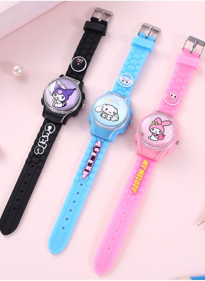 Cinnamon - New Sanrio Cinnamon Cartoon Flip Cover Children's Watch (Cover can be rotated) - Image 1
