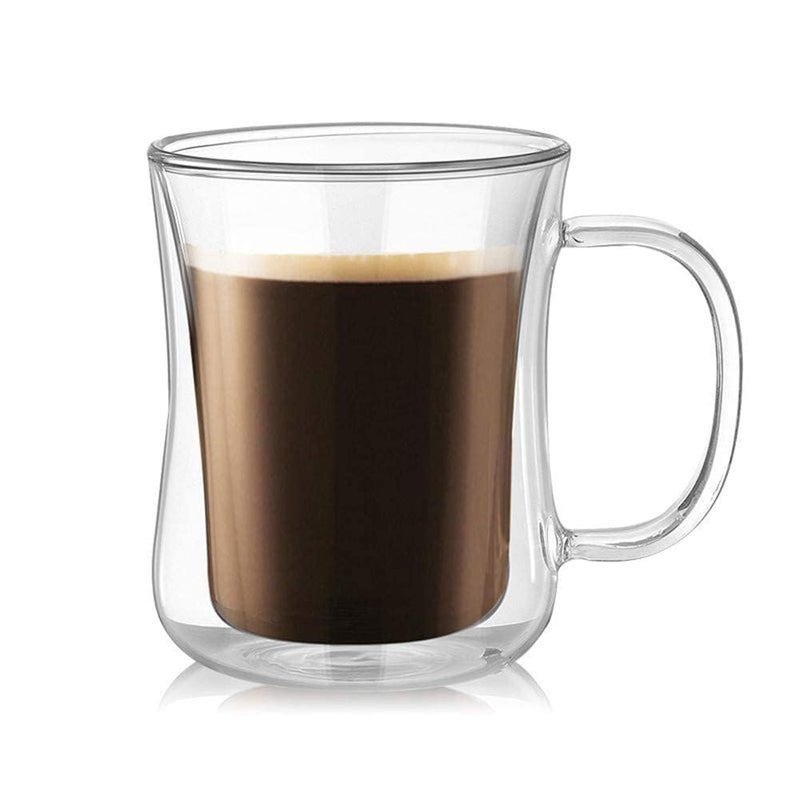Baskety Glass Coffee Mugs 220ml Double Walled Insulated Mug with Handle Perfect for Latte Americano Cappuccinos Tea Bag Beverage Pack of 1 - Image 1