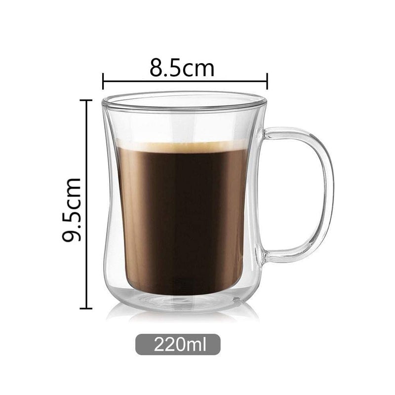 Baskety Glass Coffee Mugs 220ml Double Walled Insulated Mug with Handle Perfect for Latte Americano Cappuccinos Tea Bag Beverage Pack of 1 - Image 2