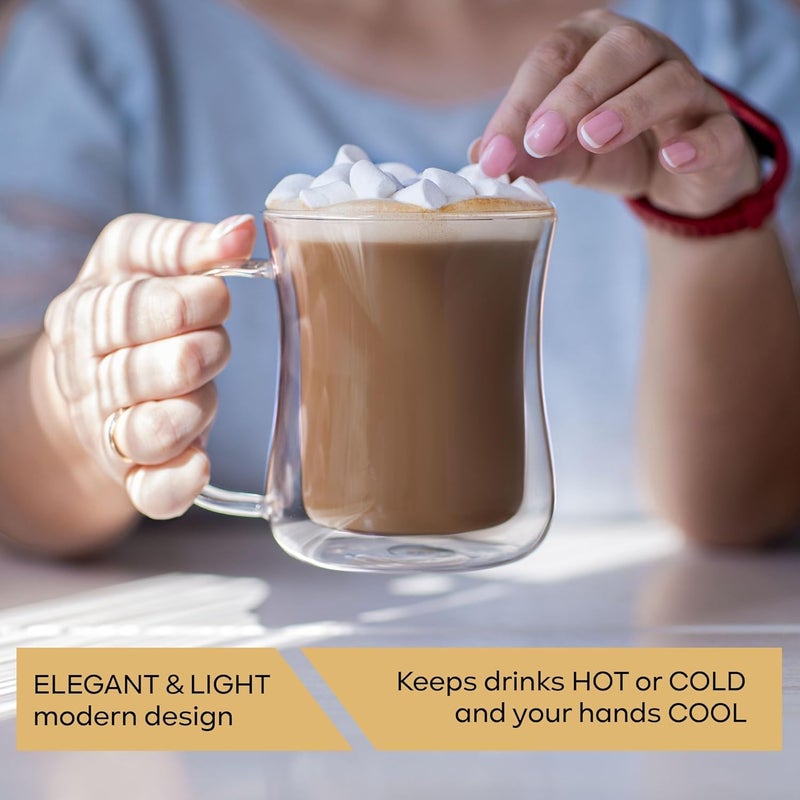 Baskety Glass Coffee Mugs 220ml Double Walled Insulated Mug with Handle Perfect for Latte Americano Cappuccinos Tea Bag Beverage Pack of 1 - Image 5
