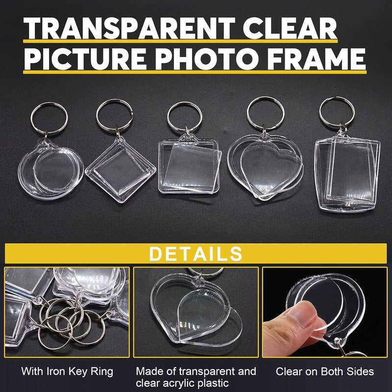 Mardatt 40Pcs Clear Acrylic Blank picture Photo frame keychain Personalized photo insert keychain bulk, Rectangle, Heart-Shaped, Round, Square and Rhombus Great for Personalized Keychains DIY Gift - Image 4
