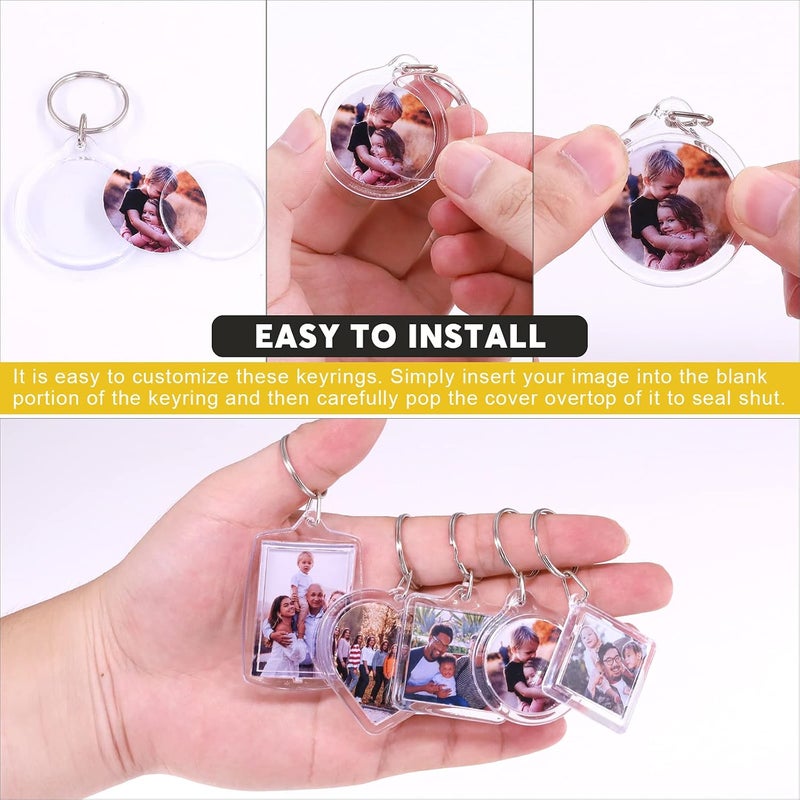 Mardatt 40Pcs Clear Acrylic Blank picture Photo frame keychain Personalized photo insert keychain bulk, Rectangle, Heart-Shaped, Round, Square and Rhombus Great for Personalized Keychains DIY Gift - Image 5