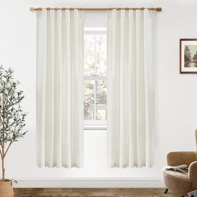 PANELSBURG 78 Inch Curtains Back Tab Light Filtering Linen Semi Sheer Curtains 78 Inches Long for Living Room Set 2 Panels Cream Ivory - Image 4