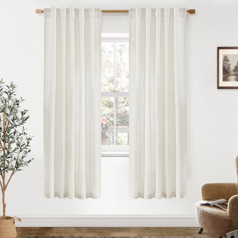 PANELSBURG 78 Inch Curtains Back Tab Light Filtering Linen Semi Sheer Curtains 78 Inches Long for Living Room Set 2 Panels Cream Ivory - Image 1
