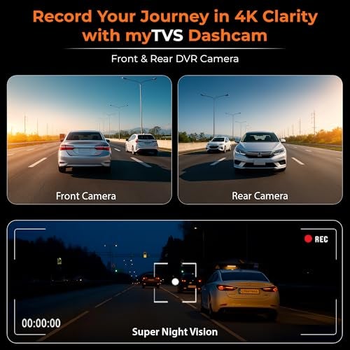 myTVS Dashcam Pro 4K Ultra HD Front & Rear DVR | WiFi, Super Night Vision, 125° Wide Angle, HDR, G-Sensor, Mobile App & Voice Control | 3.2” Screen | Supports Upto 512GB | 1-Year Warranty - Image 3