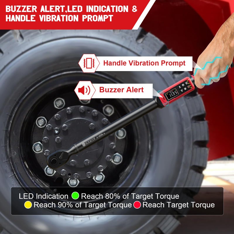 SUERCUP 1/2-inch Drive Digital Torque Wrench (4.4-295 Ft.lb/6-400Nm), Â±1% Accuracy Digital Torque Wrench with Buzzer and LED Alarm,9 Preset Mode and Four Units of Measure for Car, Moto and Bike, DIY - Image 4