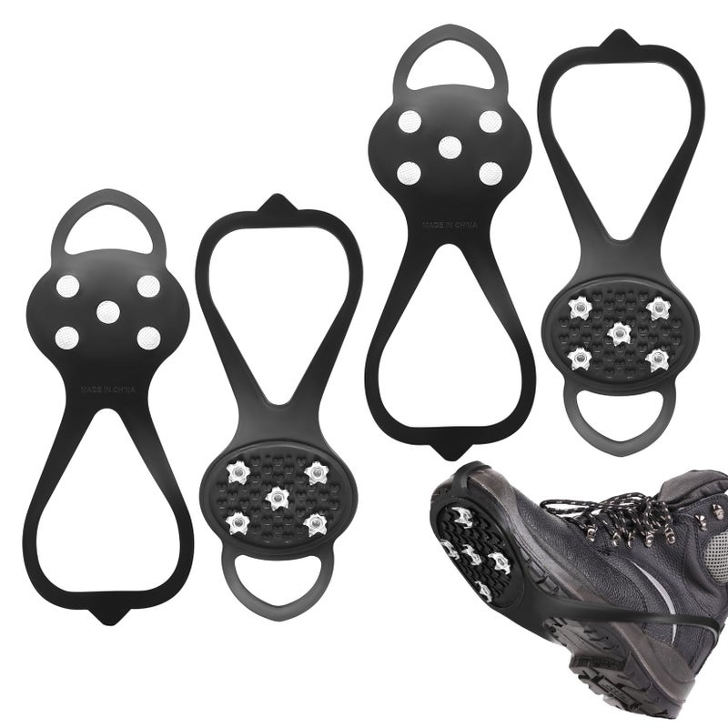 Fulushouxi 5 Spikes Crampons, 4 Pcs Ice Cleats for Shoes and Boots, Anti-Slip Ice Spikes for Shoes Women Men, Non Slip Grippers Crampons Grips for Hiking Fishing Walking Climbing Mountaineering - Image 1