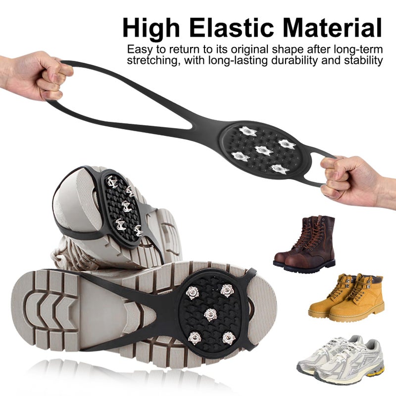 Fulushouxi 5 Spikes Crampons, 4 Pcs Ice Cleats for Shoes and Boots, Anti-Slip Ice Spikes for Shoes Women Men, Non Slip Grippers Crampons Grips for Hiking Fishing Walking Climbing Mountaineering - Image 3