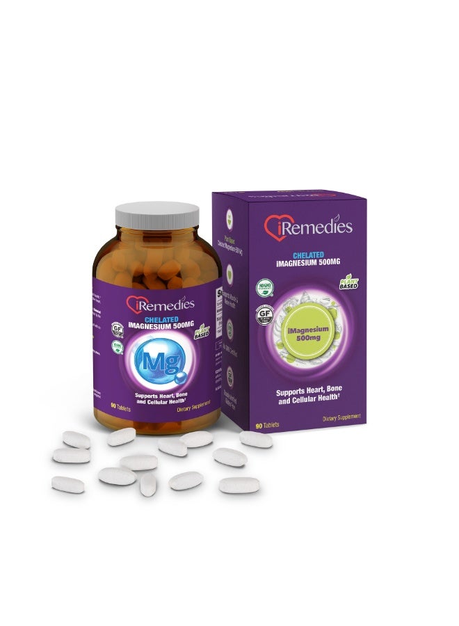 iRemedies iMagnesium 500mg Chelated – High-Absorption Magnesium Supplement for Muscle, Bone, and Nerve Health – 90 tablets - Image 1