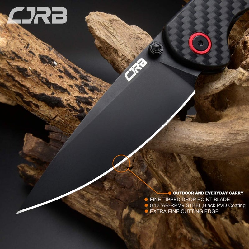 CJRB CUTLERY سكين طي CJRB CUTLERY فيلدسبار (J1912) شفرات فولاذ AR-RPM9 مسحوق أسود PVD مقبض من ألياف الكربون سكين جيب سكين EDC، مقبض من ألياف الكربون - Image 2