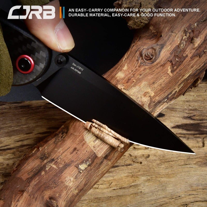 CJRB CUTLERY سكين طي CJRB CUTLERY فيلدسبار (J1912) شفرات فولاذ AR-RPM9 مسحوق أسود PVD مقبض من ألياف الكربون سكين جيب سكين EDC، مقبض من ألياف الكربون - Image 4