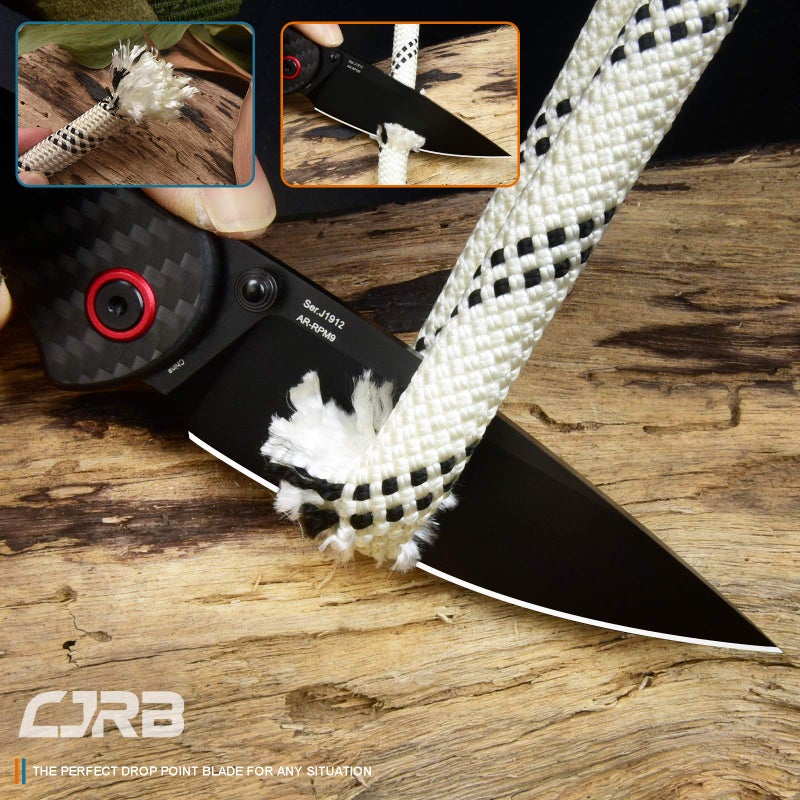 CJRB CUTLERY سكين طي CJRB CUTLERY فيلدسبار (J1912) شفرات فولاذ AR-RPM9 مسحوق أسود PVD مقبض من ألياف الكربون سكين جيب سكين EDC، مقبض من ألياف الكربون - Image 5