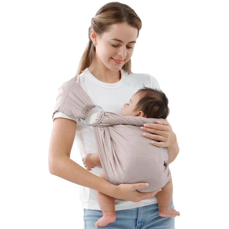 vrbabies Double Ring Sling Baby Carrier for Newborn to ToddlerAdjustable Muslin Infant Wearing Wraps Carrier Sling Holder Carrier Scarf Ideal Baby Gift for New Parents Light Grey - Image 1