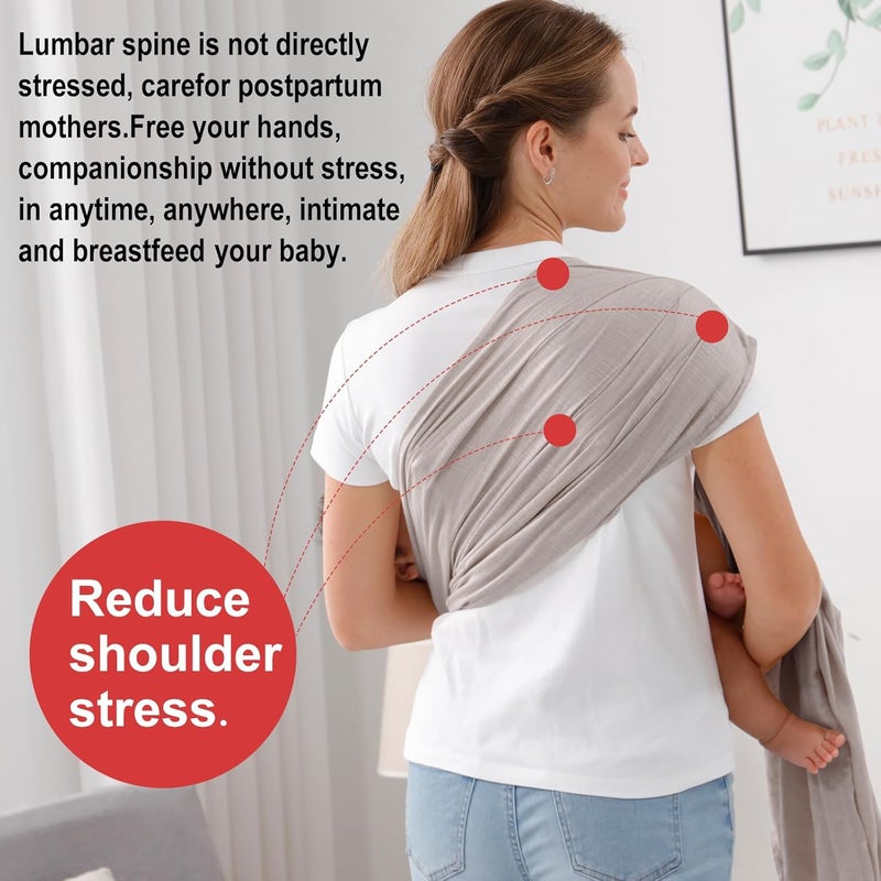 vrbabies Double Ring Sling Baby Carrier for Newborn to ToddlerAdjustable Muslin Infant Wearing Wraps Carrier Sling Holder Carrier Scarf Ideal Baby Gift for New Parents Light Grey - Image 5
