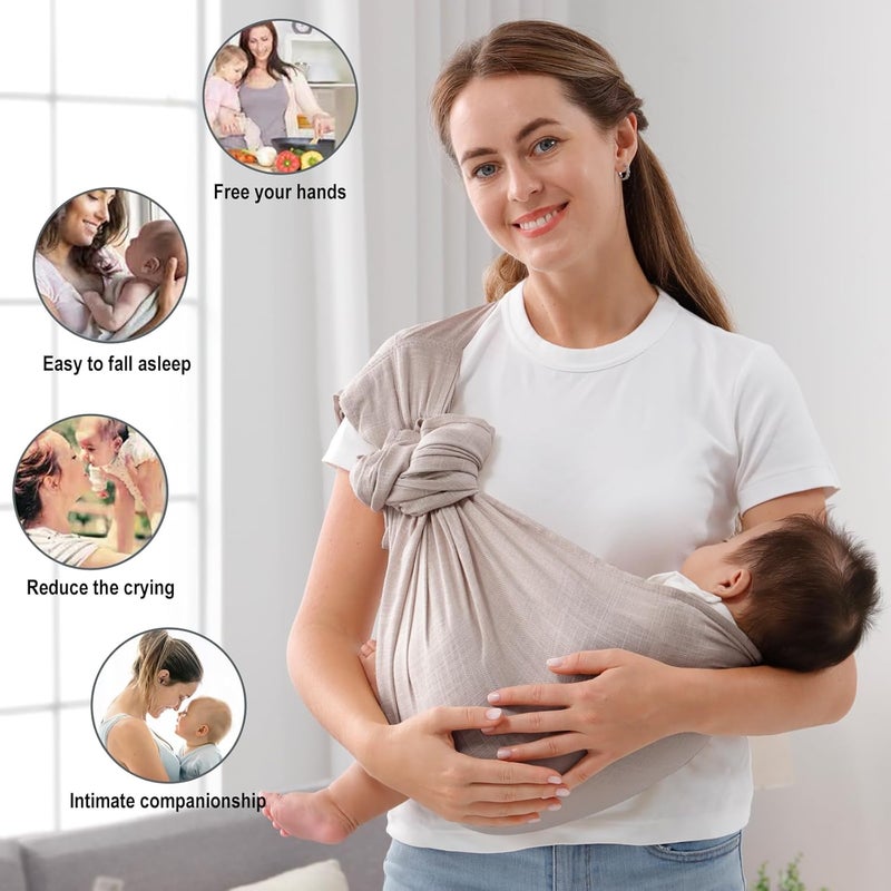 vrbabies Double Ring Sling Baby Carrier for Newborn to ToddlerAdjustable Muslin Infant Wearing Wraps Carrier Sling Holder Carrier Scarf Ideal Baby Gift for New Parents Light Grey - Image 4