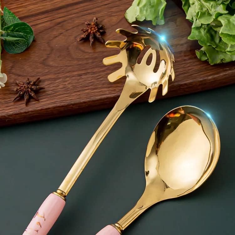 Artek Cookware Serving Spoon - Gold Plated Stainless Steel Kitchen Cooking Set with Stand - Ceramic Handle - 6 pcs (Pink) - Image 3