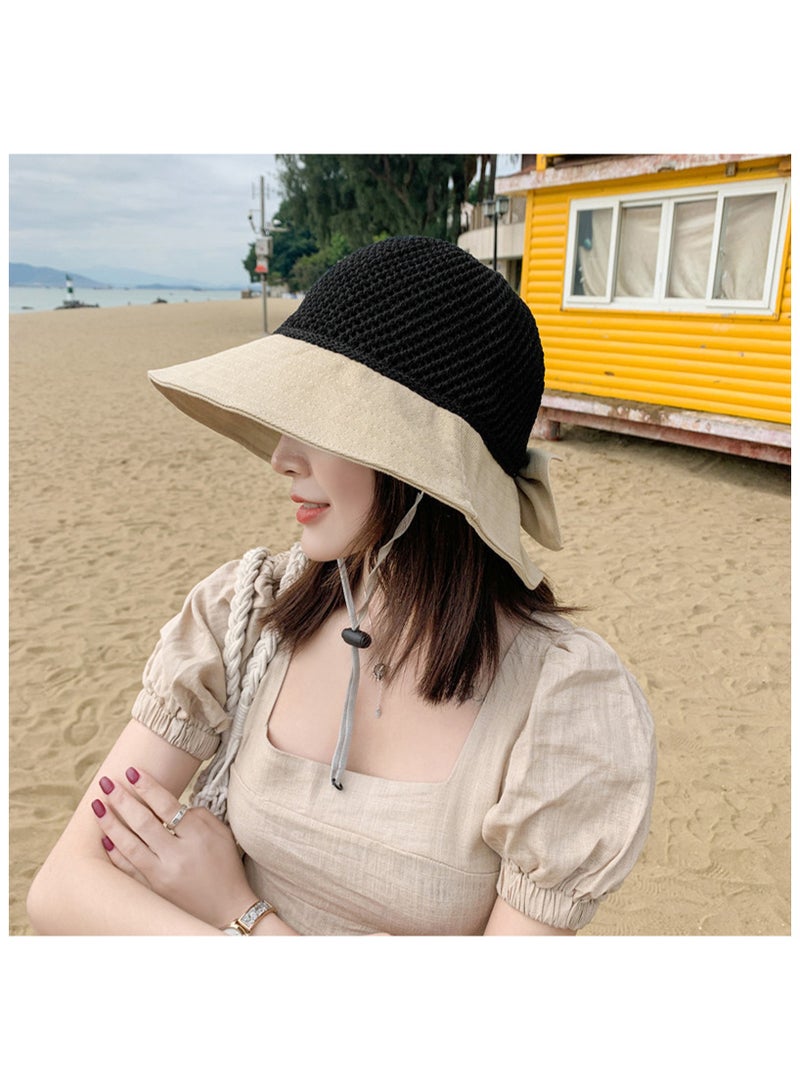 قبعة نسائية للشمس قابلة للطي قبعة شاطئية قابلة للطي قبعة صيفية بعقدة مع حبل للرياح - Image 2