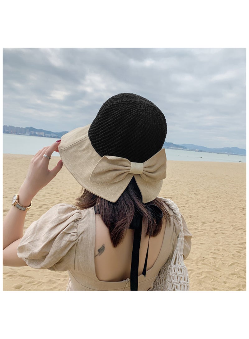 قبعة نسائية للشمس قابلة للطي قبعة شاطئية قابلة للطي قبعة صيفية بعقدة مع حبل للرياح - Image 4