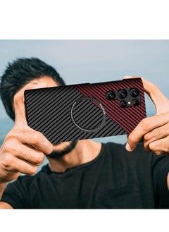 Generic Samsung Galaxy S24 Ultra Case for Compatible with Mag-safe, Ultra Slim S24 Ultra Carbon Fiber Texture Case, Galaxy S24 Ultra 5G Thin Hard PC Magnetic Protective Case (S24 Ultra, Black Red)  - Image 2