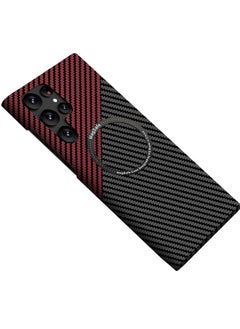Generic Samsung Galaxy S24 Ultra Case for Compatible with Mag-safe, Ultra Slim S24 Ultra Carbon Fiber Texture Case, Galaxy S24 Ultra 5G Thin Hard PC Magnetic Protective Case (S24 Ultra, Black Red)  - Image 1