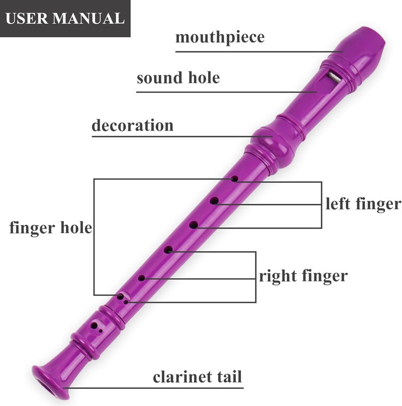 Jasenna Recorder Instrument for Beginner Adults,8-Hole Soprano Descant Recorder Music Flute with with Cleaning Rod & Leather Case For Home Entertainment(3-Carved Purple) - Image 4