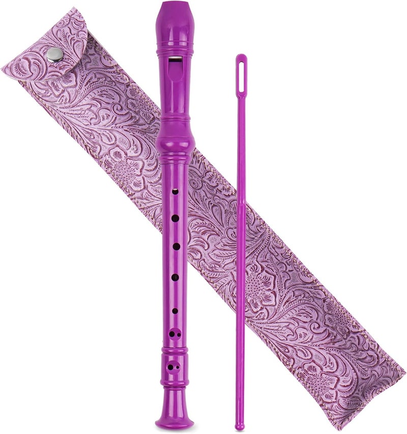 Jasenna Recorder Instrument for Beginner Adults,8-Hole Soprano Descant Recorder Music Flute with with Cleaning Rod & Leather Case For Home Entertainment(3-Carved Purple) - Image 1