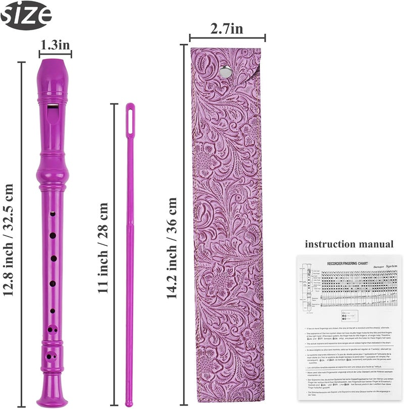 Jasenna Recorder Instrument for Beginner Adults,8-Hole Soprano Descant Recorder Music Flute with with Cleaning Rod & Leather Case For Home Entertainment(3-Carved Purple) - Image 2