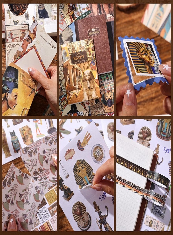 emmoolife Scrapbooking Supplies Kit, Egyptian Vintage Aesthetic Scrapbook Kit for Bullet Junk Journal, Ancient Egypt DIY Journaling Supplies with Hieroglyph, Pharaoh, Pyramid, Unique Gift for Teens & Women - Image 4