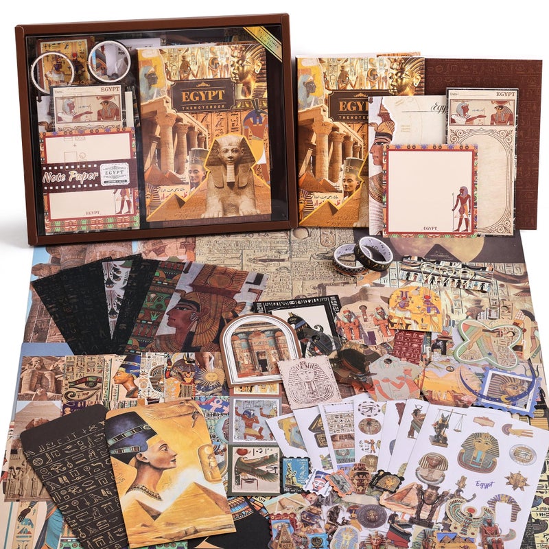 emmoolife Scrapbooking Supplies Kit, Egyptian Vintage Aesthetic Scrapbook Kit for Bullet Junk Journal, Ancient Egypt DIY Journaling Supplies with Hieroglyph, Pharaoh, Pyramid, Unique Gift for Teens & Women - Image 1