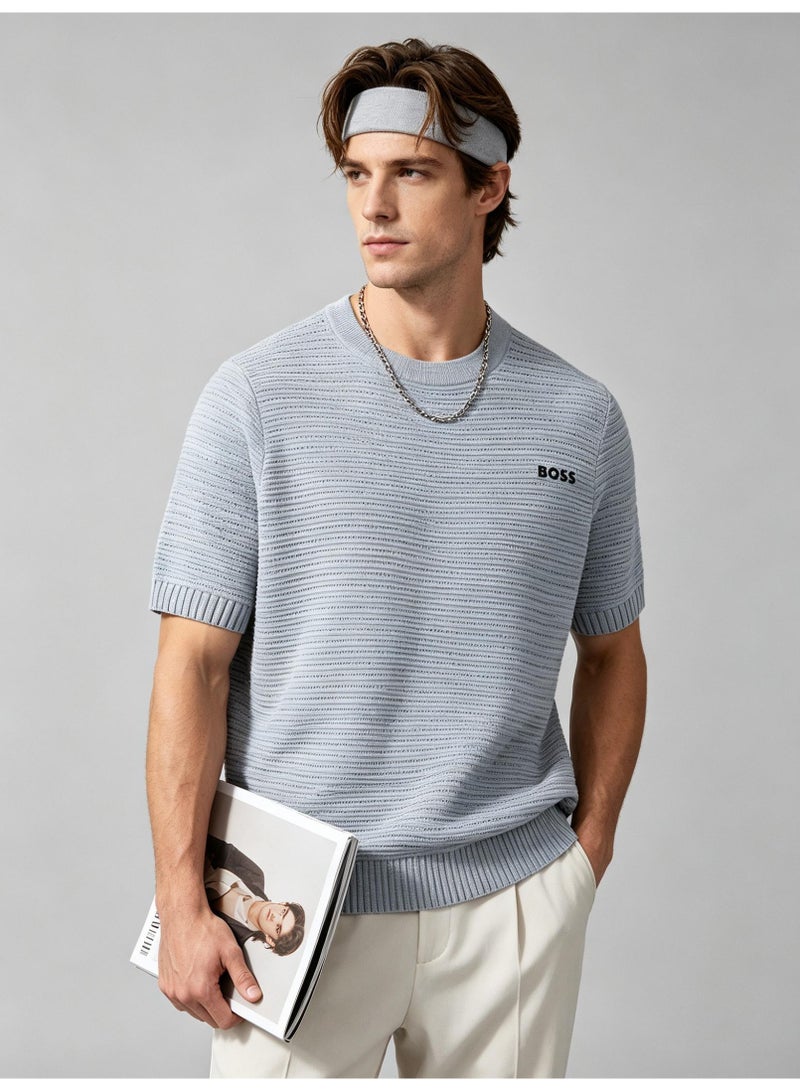 BOSS Casual Short Sleeve Knit Top For Men And Women, Daily Wear Crew Neck Tee, Light Grey - Image 5