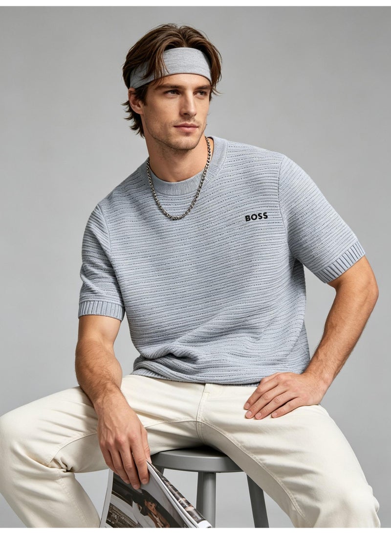 BOSS Casual Short Sleeve Knit Top For Men And Women, Daily Wear Crew Neck Tee, Light Grey - Image 1
