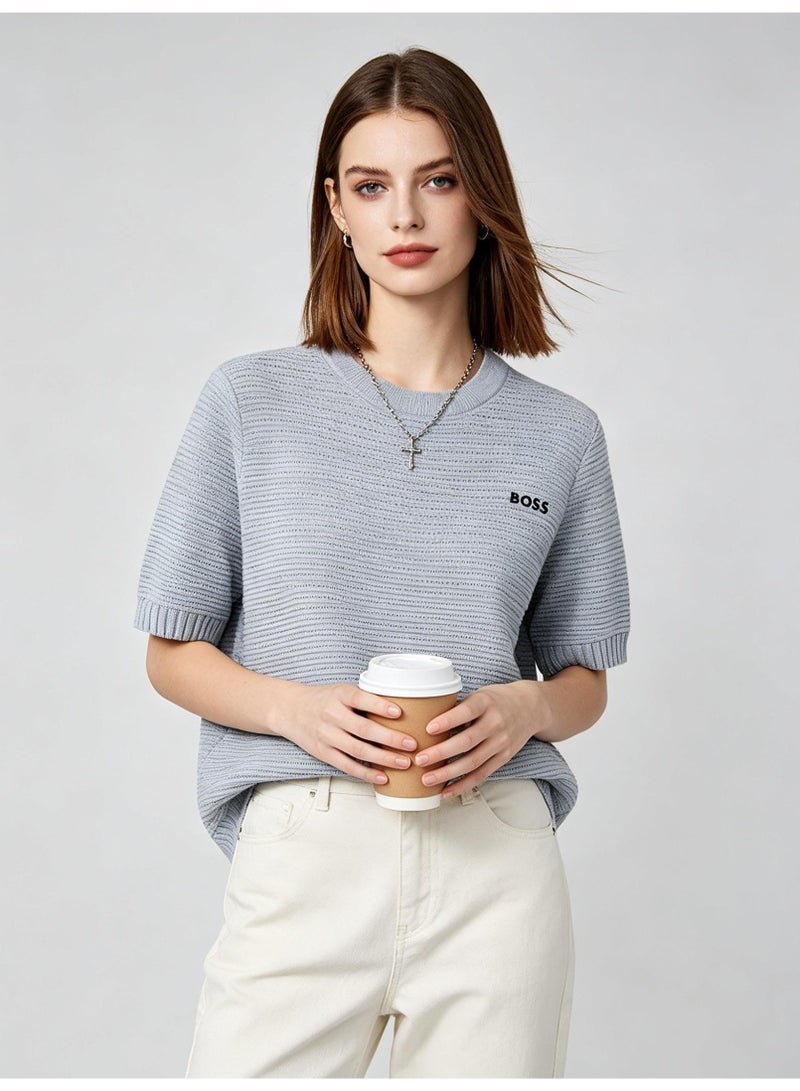 BOSS Casual Short Sleeve Knit Top For Men And Women, Daily Wear Crew Neck Tee, Light Grey - Image 4