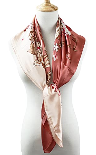vabovin 35" Women's Kerchief Neckerchief Satin Square Silk Feeling Scarf for Hair Wrapping at Night (Pink Flowers) - Image 3