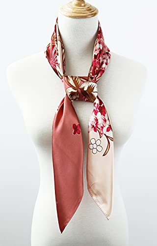 vabovin 35" Women's Kerchief Neckerchief Satin Square Silk Feeling Scarf for Hair Wrapping at Night (Pink Flowers) - Image 4