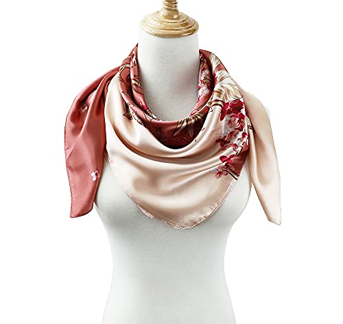 vabovin 35" Women's Kerchief Neckerchief Satin Square Silk Feeling Scarf for Hair Wrapping at Night (Pink Flowers) - Image 5