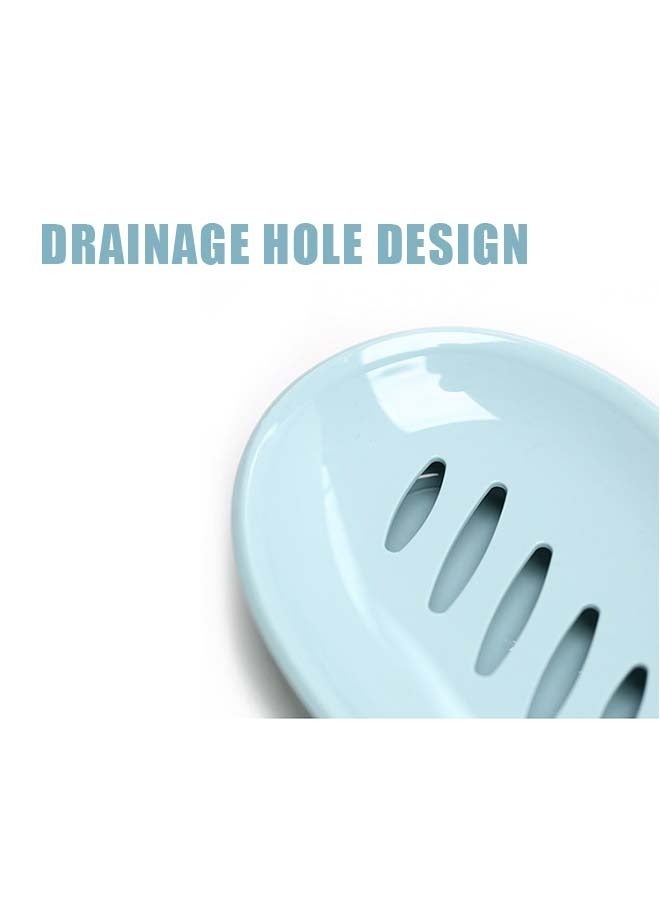 Double Layer Soap Dish holder, Ellipsoid Plastic Soap Case with Drain, for Shower Bathroom Kitchen(Blue)  - Image 3