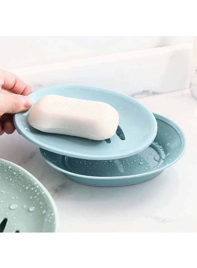 Double Layer Soap Dish holder, Ellipsoid Plastic Soap Case with Drain, for Shower Bathroom Kitchen(Blue)  - Image 5