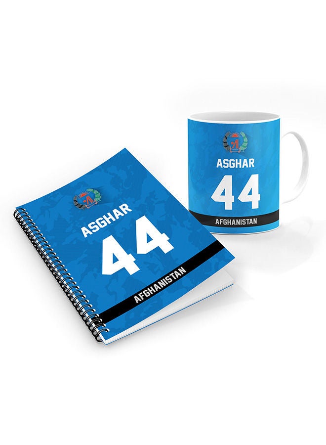 Stylizedd Designer Printed Coffee Mug + A5 Spiral Notebook Memo Notepad Journal Personalised Combo Gift Set  -Player Name - Asghar Afghan, Jersey Number-44 - Image 1