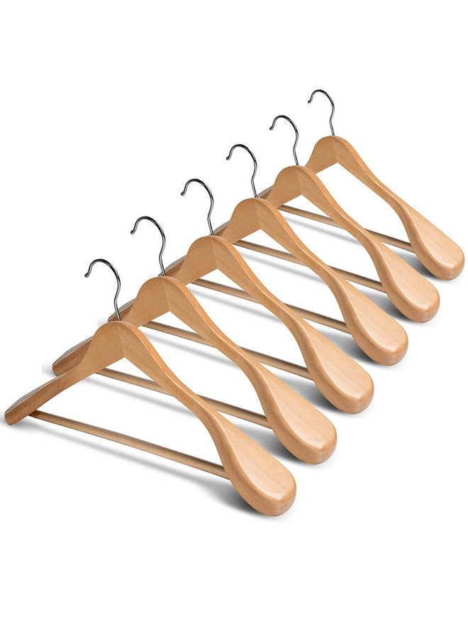 ginoya brothers Wide Shoulder Wooden Hangers, Suit Hangers With Non Slip Pants Bar, Smooth Finish 360° Swivel Hook Solid Wood Coat Hangers For Dress, Jacket, Heavy Clothes Hanger. (12 Count) - Image 1