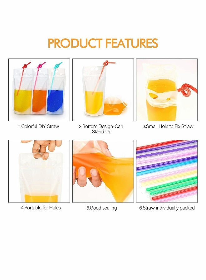 100 Cooler Bags, Juice Bag With Straw, Frozen Juice Bag Diy Portable Translucent, Sealed Zipper Beverage Bag With Silicone Funnel-17 Ounces (Approximately 481.9 g)  - Image 5