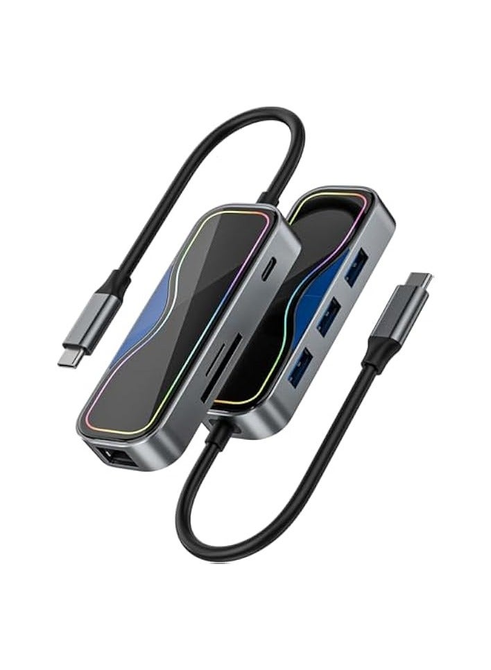 USB C HUB, USB C Dongle Docking Station with RJ45 Ethernet, 7 in 1 USB Splitter w/100W PD, 3 USB 3.0 Ports, SD/TF, USB Type C Multiport Adapter Hub for MacBook, Laptop, Surface