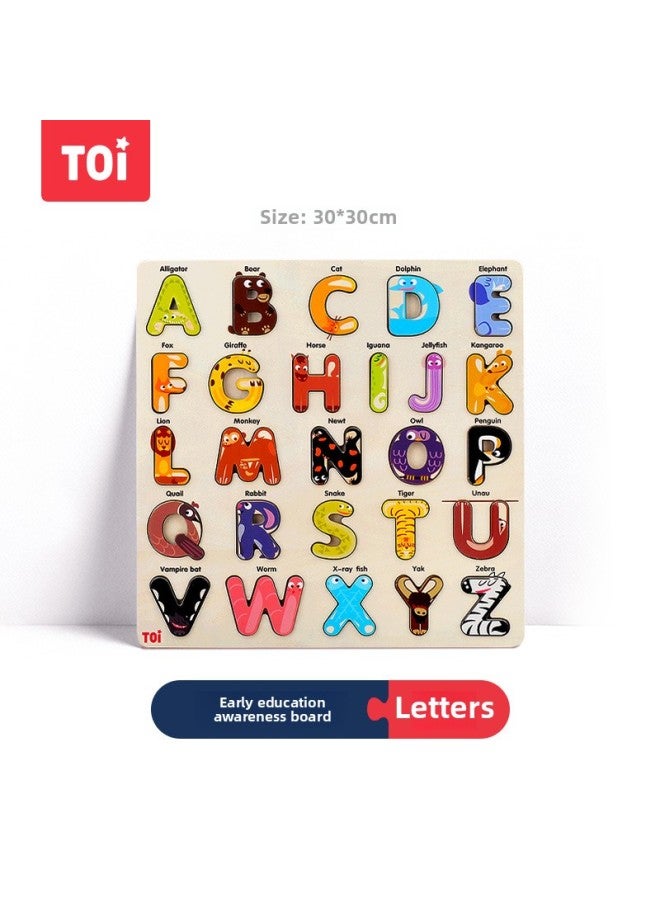 TOI Puzzle Toy 1-2-3-4 Years Old Baby Children Wooden Puzzle Shape, Letter Cognitive Puzzle Teaching Aware-Color:TOI Animal Alphabet Board - Image 1