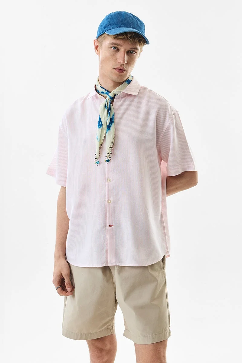 SNITCH Pink Striped Half Sleeve Oversized Shirt