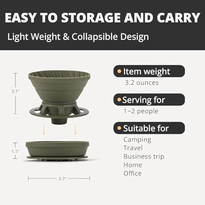 SWIUKPHE Collapsible Coffee Dripper Silicone Reusable Pour Over Coffee Maker Pour Over Coffee Dripper For Camping Business Trip HomeOffice Single Clever Coffee Dripper Green 12 Cup - Image 3