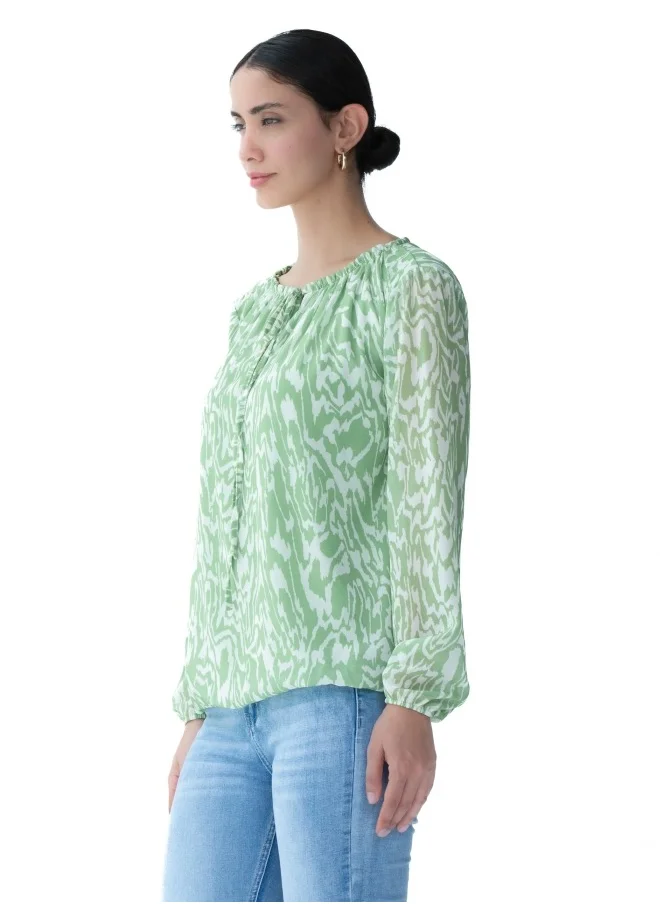 زابايوني Green Printed Long Sleeve Blouse