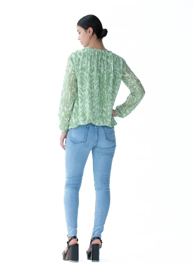 زابايوني Green Printed Long Sleeve Blouse