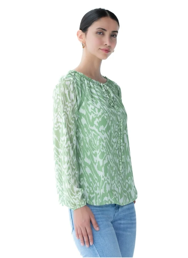 زابايوني Green Printed Long Sleeve Blouse