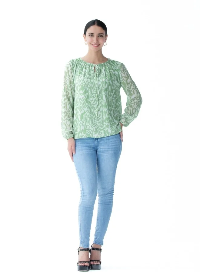 زابايوني Green Printed Long Sleeve Blouse