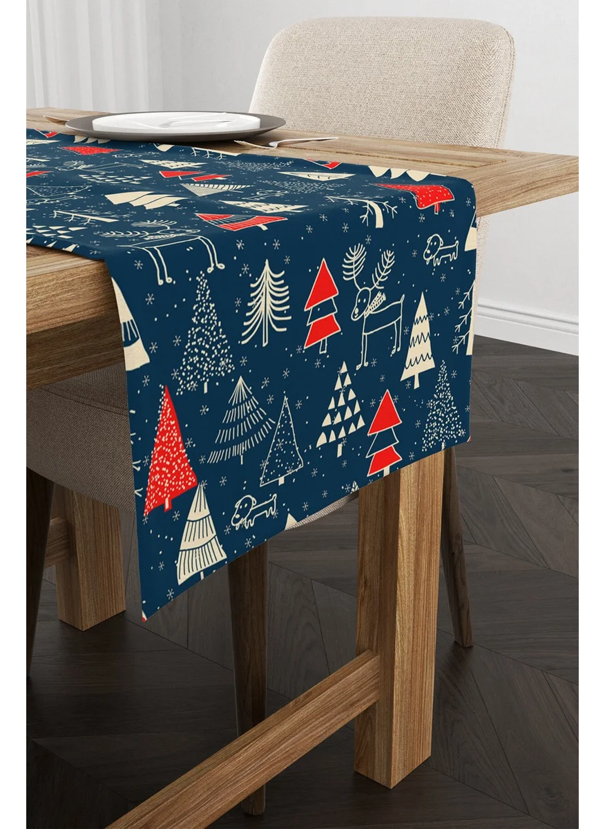 Cango Home Blue Red New Year Themed Digital Printed Runner CGH308-RN