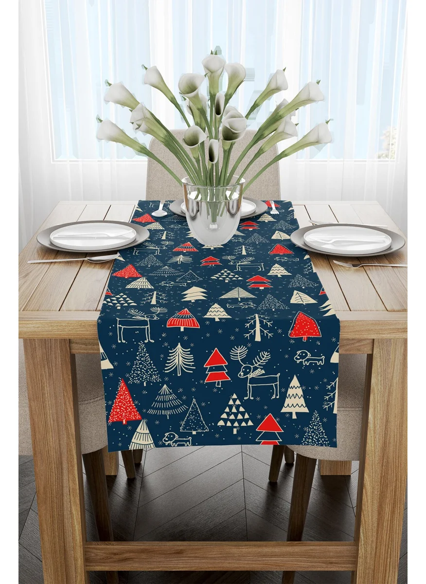 Cango Home Blue Red New Year Themed Digital Printed Runner CGH308-RN